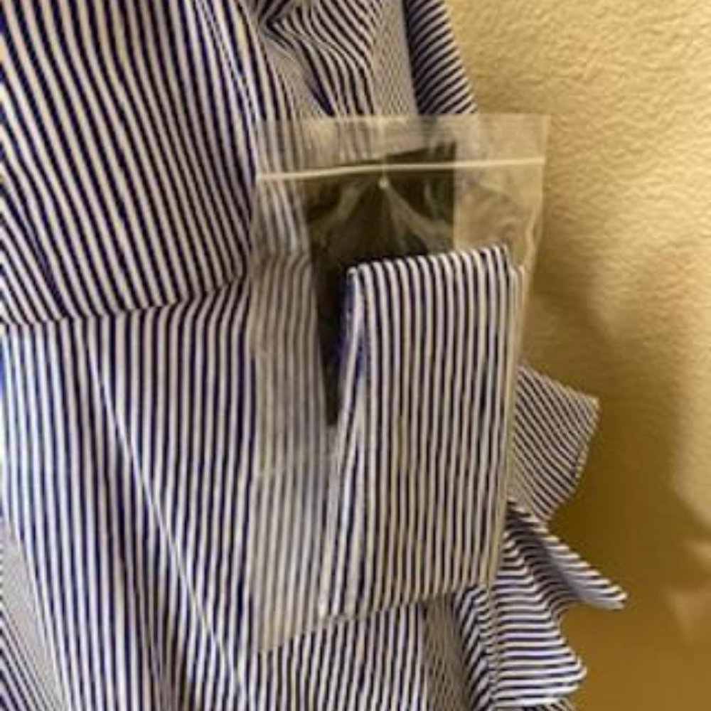 ALPHA & OMEGA NAVY/WHITE STRIPED RUFFLE DRESS L - Picture 4 of 4